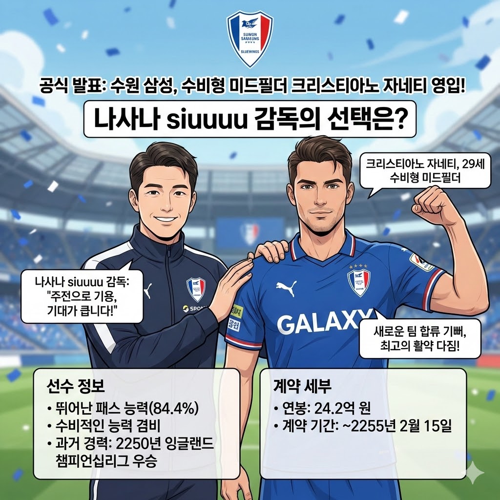 수원, 중원 강화! `자네티 영입, 나사나 siuuuu 감독